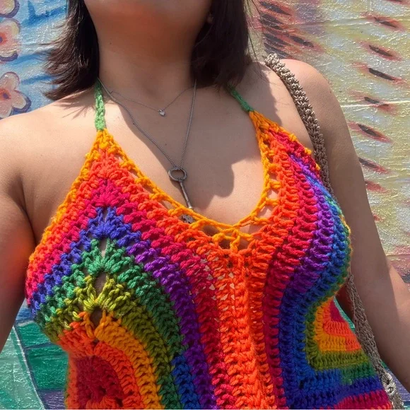 Multicolor Crochet Halter Top - Picture 4 of 6